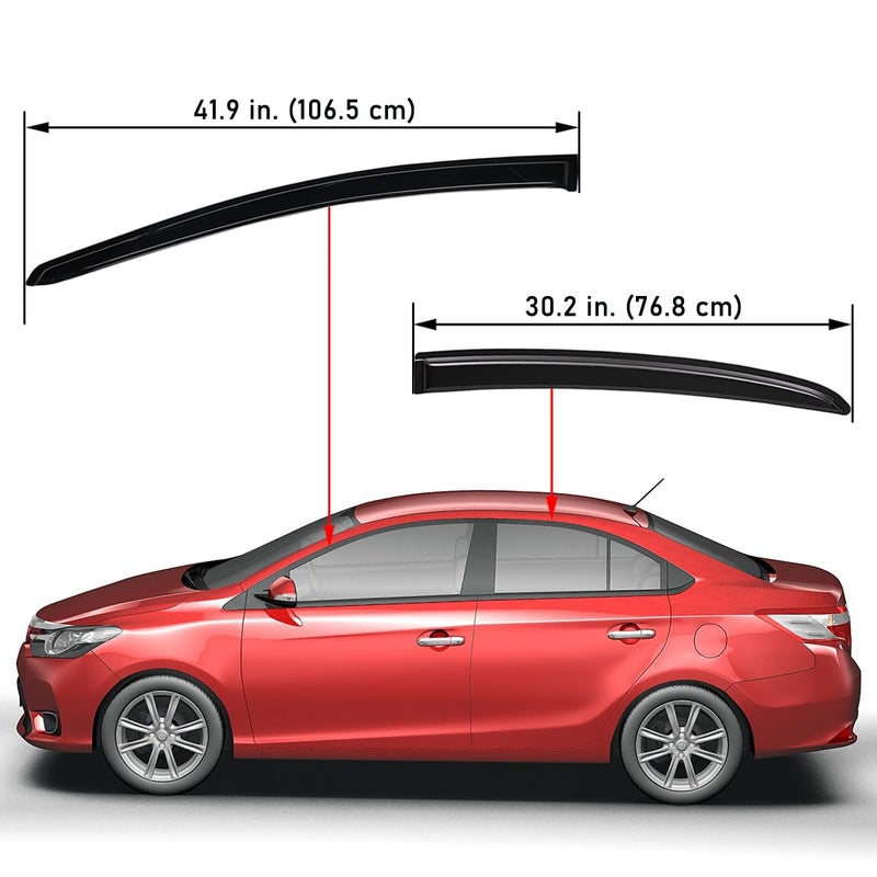 Lightronic Extra Durable Outside-Mount Auto Vent Window Visor, Fit 2007-2013 Toyota Yaris Sedan (EXCLUDES Hatchback), UV Protection Rain Guard, Original Wind Deflector, No-Drilling, Dark Smoke, 4Pcs - Image 2